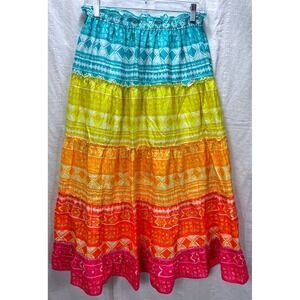 Anthropologie Geisha Designs Tiered Maxi Skirt Boho Colorblock M NWT
